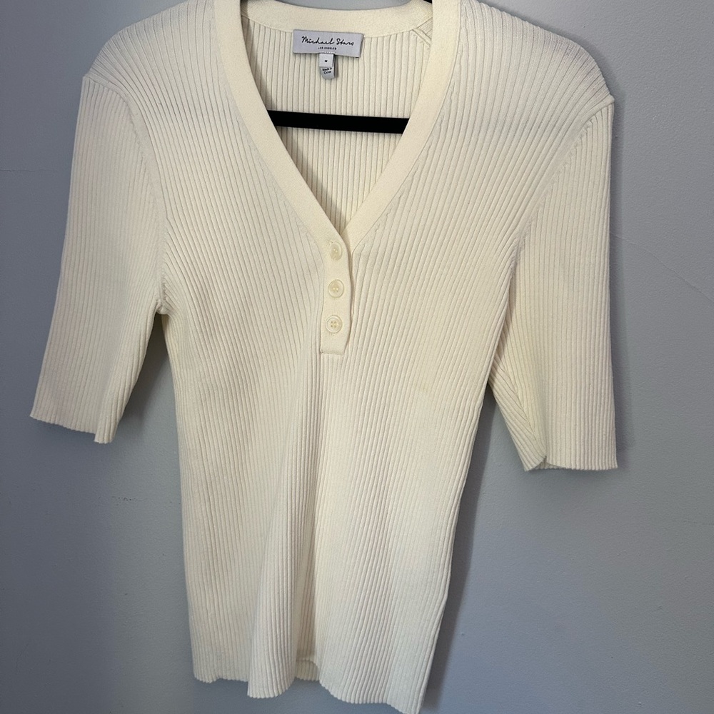 Michael Stars Ivory Ribbed Button Down Shirt